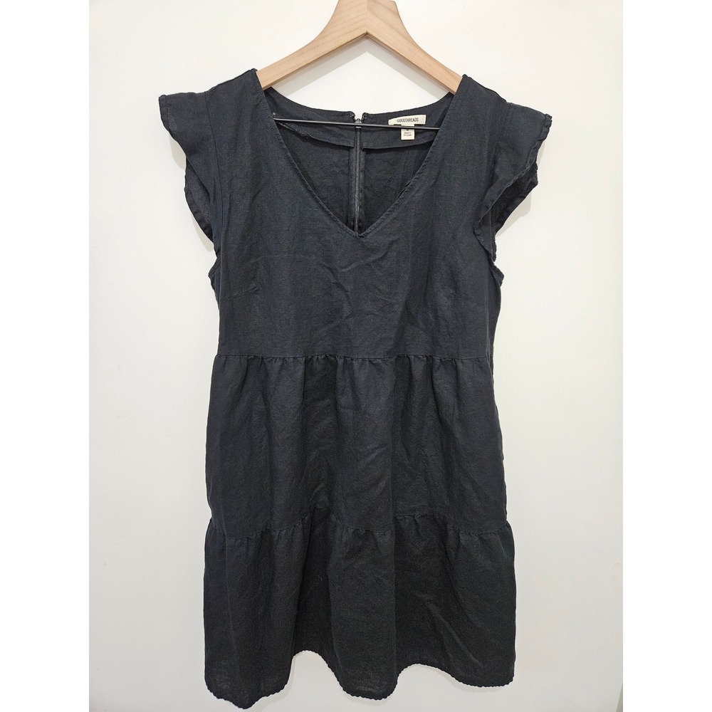 Goodthreads Black Linen Blend Tiered Ruffle Sleeve Mini Dress Womens Medium